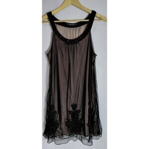 Y2K Cache Cache Beaded Sheer Black Dress Knee Length Women Size 4